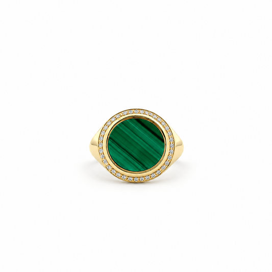 Malachite and Diamond Signet Ring