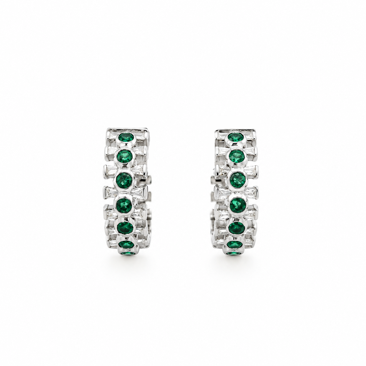 Emerald Huggie Diamond Earrings