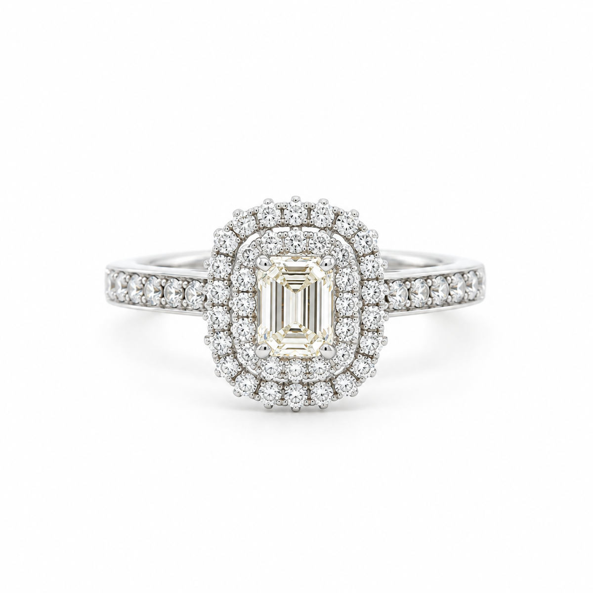 Emerald-Cut Double Halo Diamond Ring