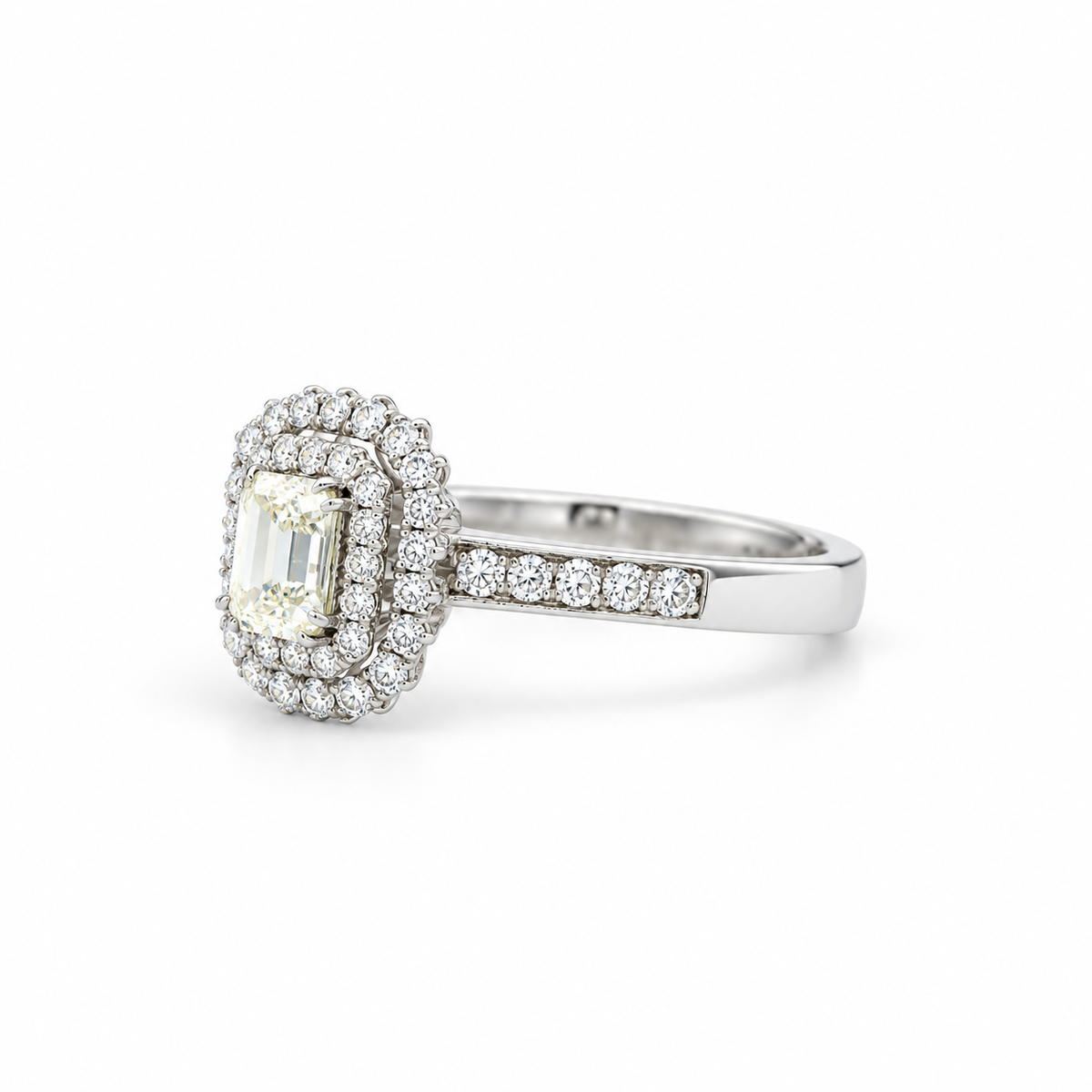Emerald-Cut Double Halo Diamond Ring
