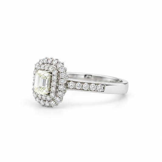 Emerald-Cut Double Halo Diamond Ring