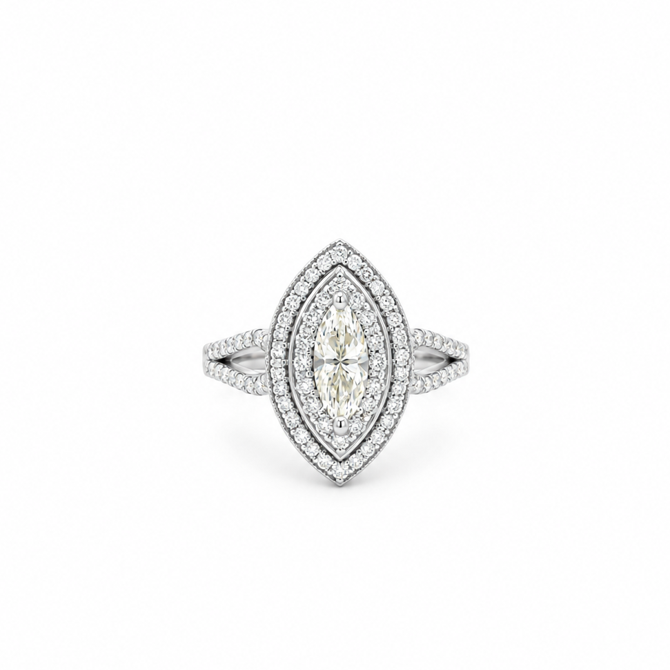 Marquise Diamond Double Halo Ring