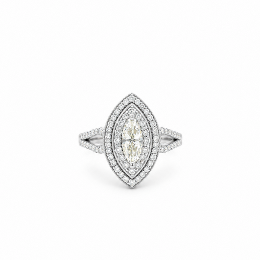 Marquise Diamond Double Halo Ring