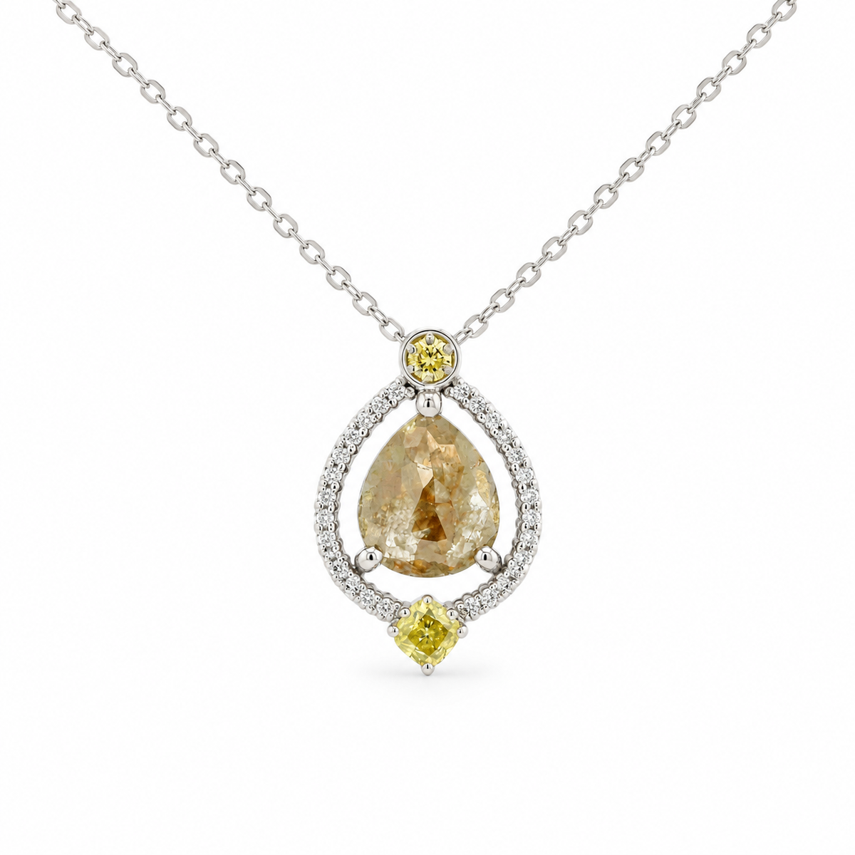 Teardrop Rose Cut Halo Diamond Necklace