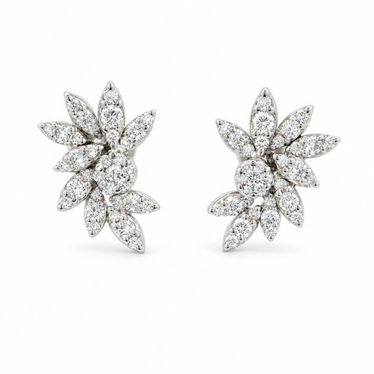 Marquise Diamond Floral Stud Earrings