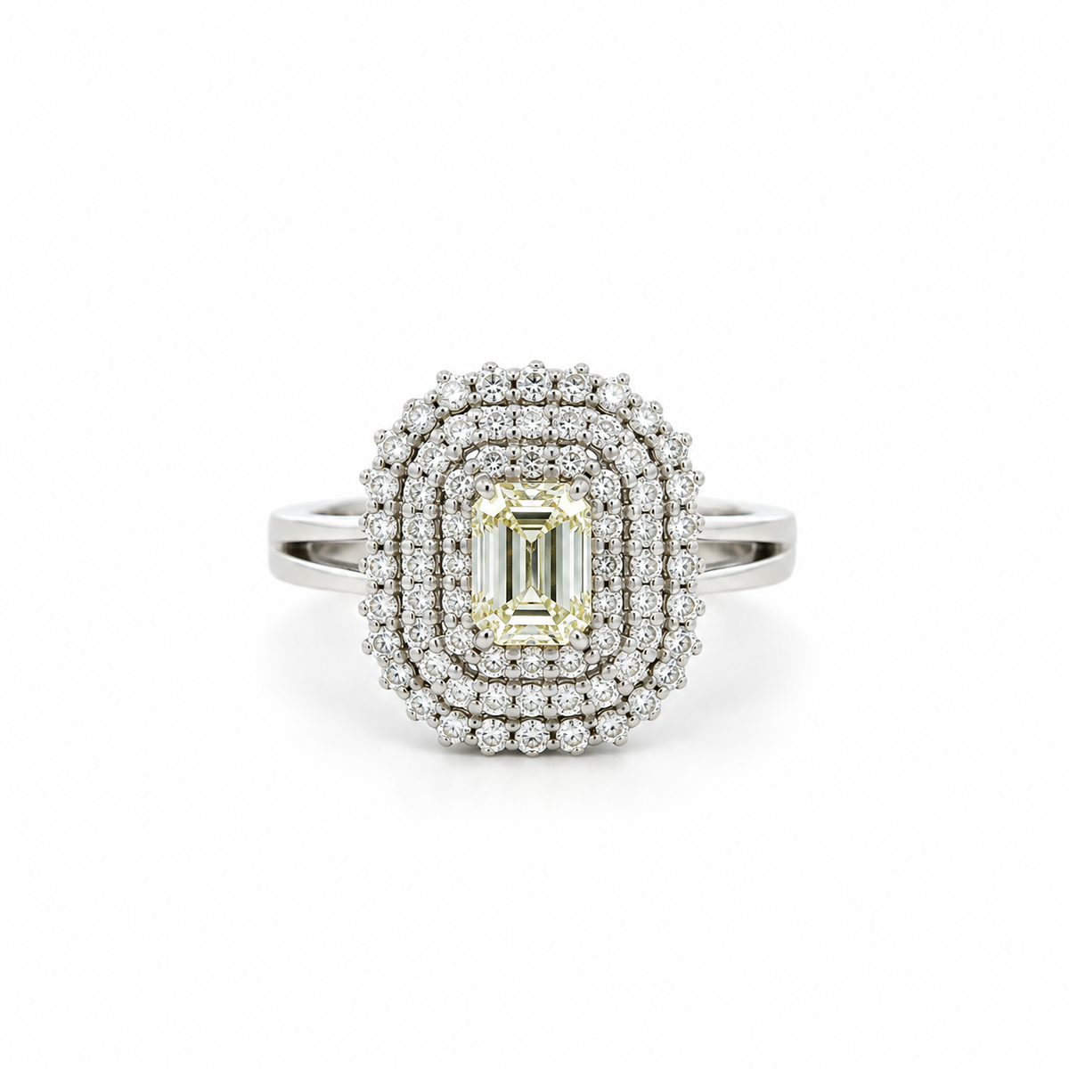 Emerald-Cut Diamond Triple Halo Ring
