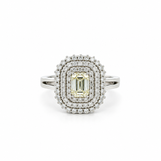 Emerald-Cut Diamond Triple Halo Ring