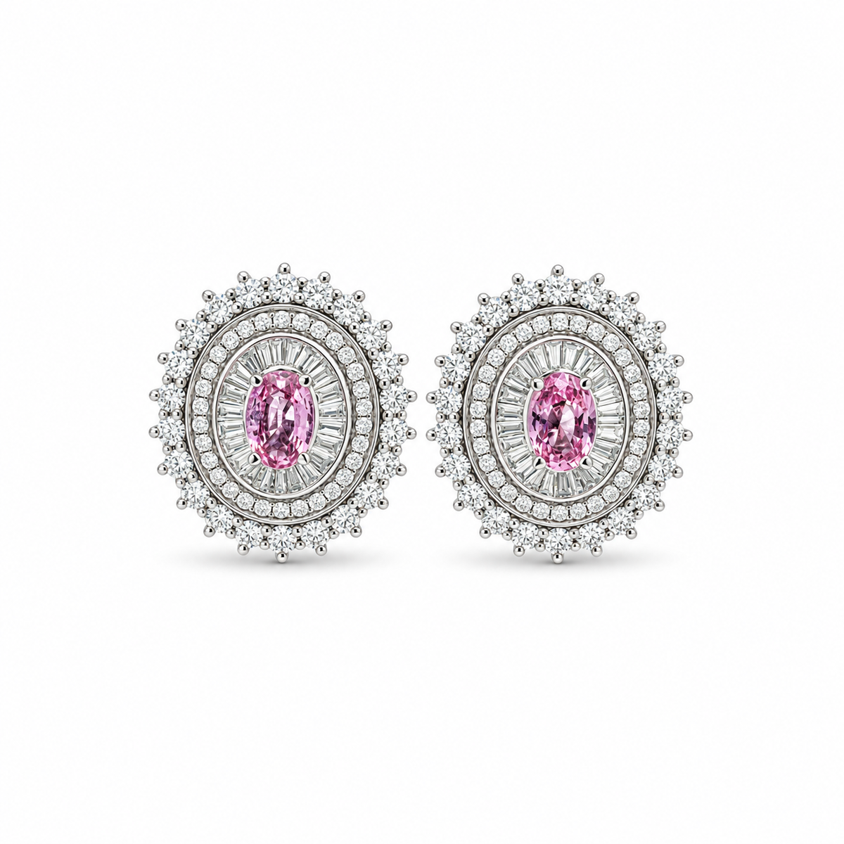 Pink Sapphire and Diamond Halo Earrings