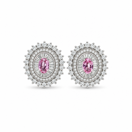 Pink Sapphire and Diamond Halo Earrings