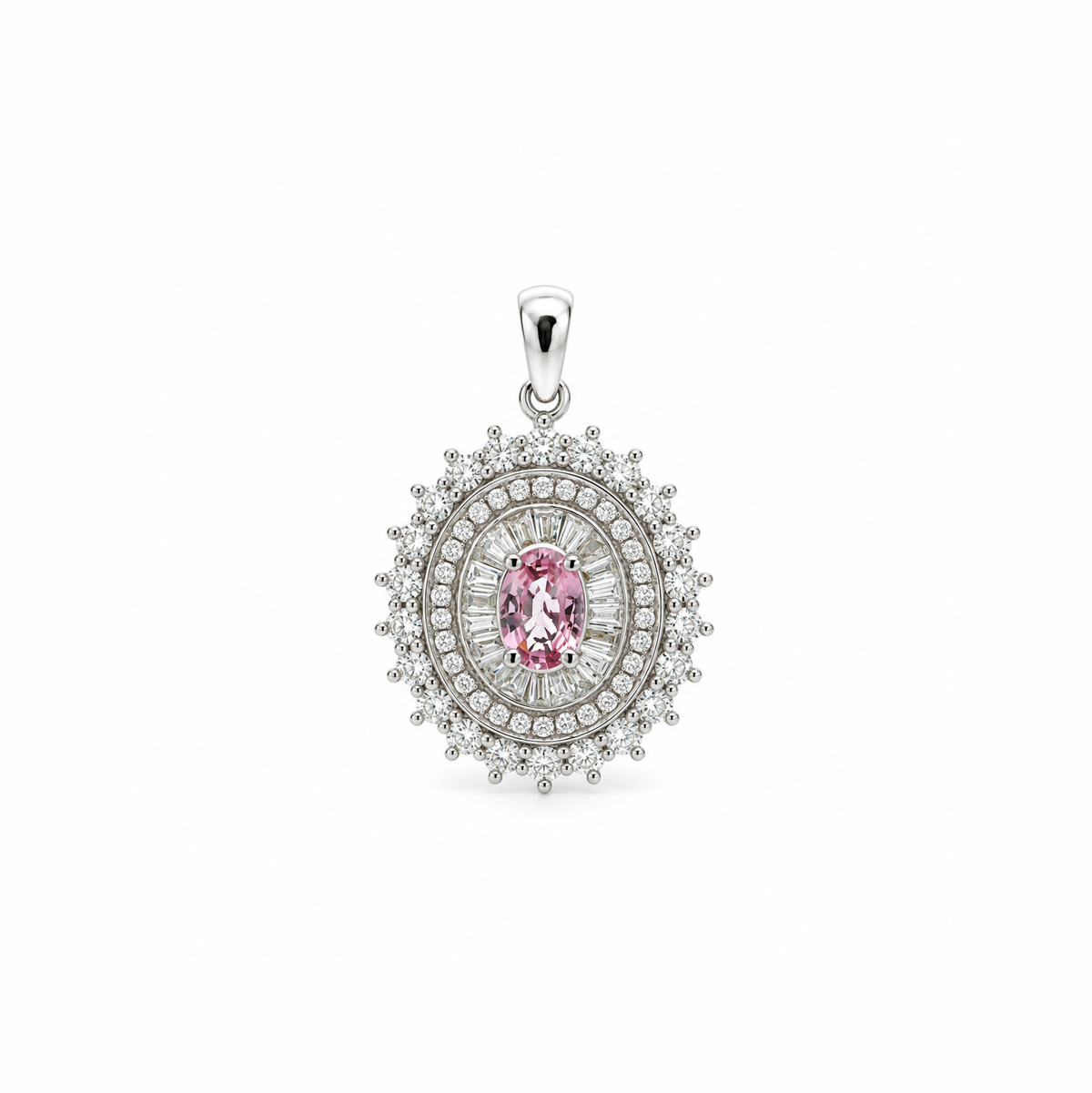 Pink Sapphire and Diamond Halo Pendant