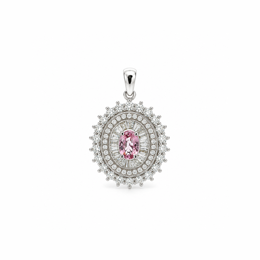 Pink Sapphire and Diamond Halo Pendant