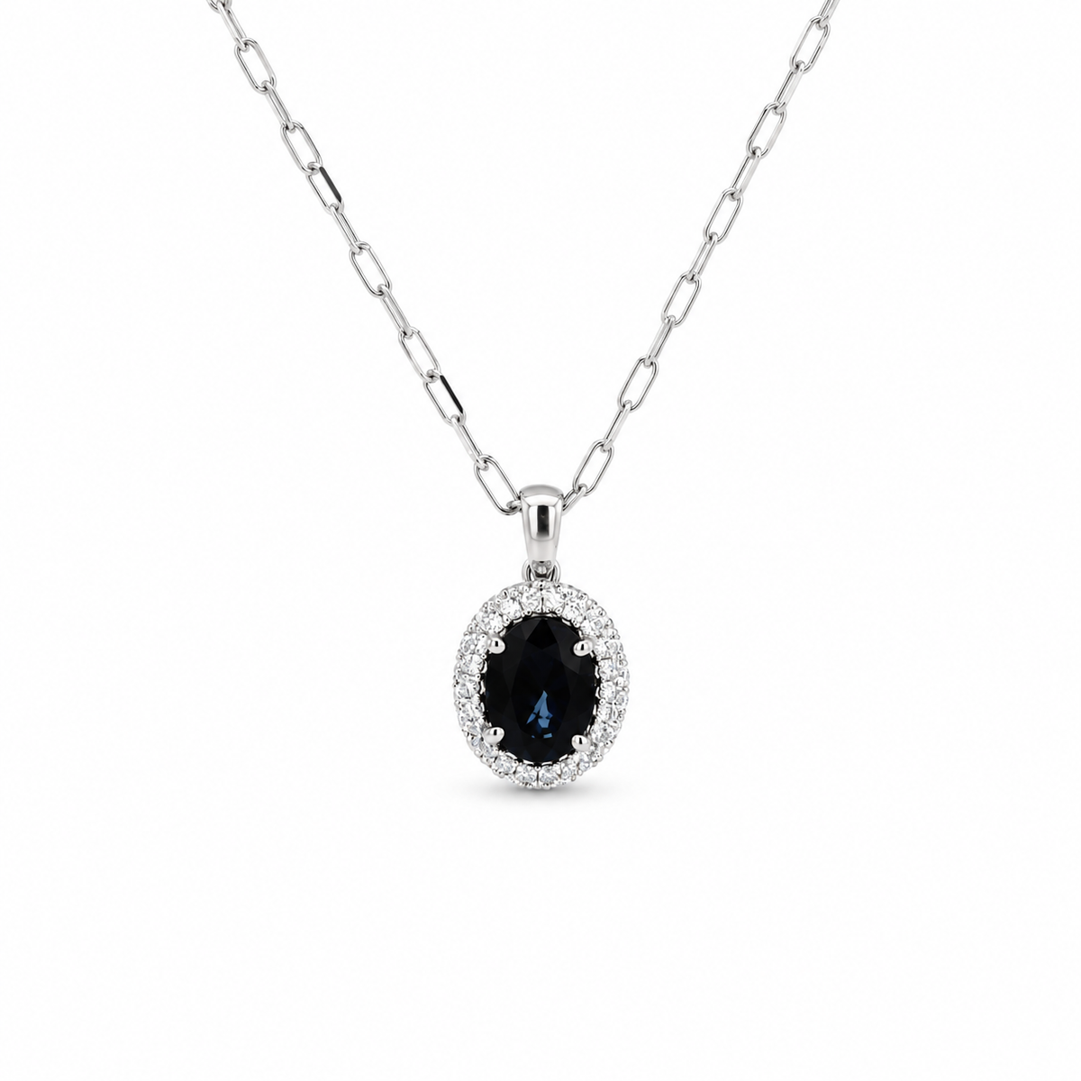Diamond Halo Sapphire Necklace