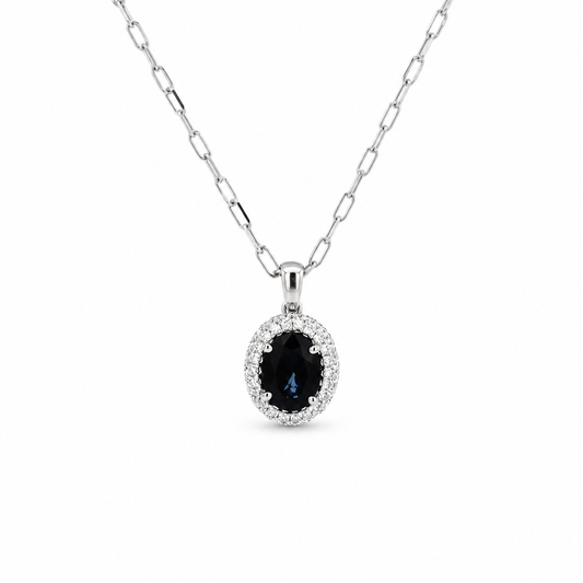 Diamond Halo Sapphire Necklace