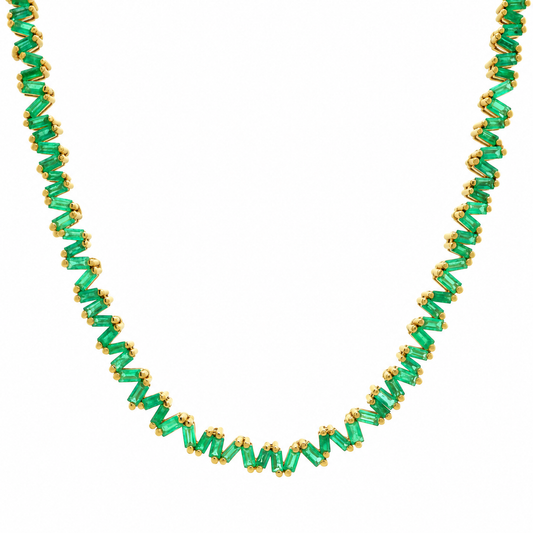 Zigzag Emerald Baguette Necklace