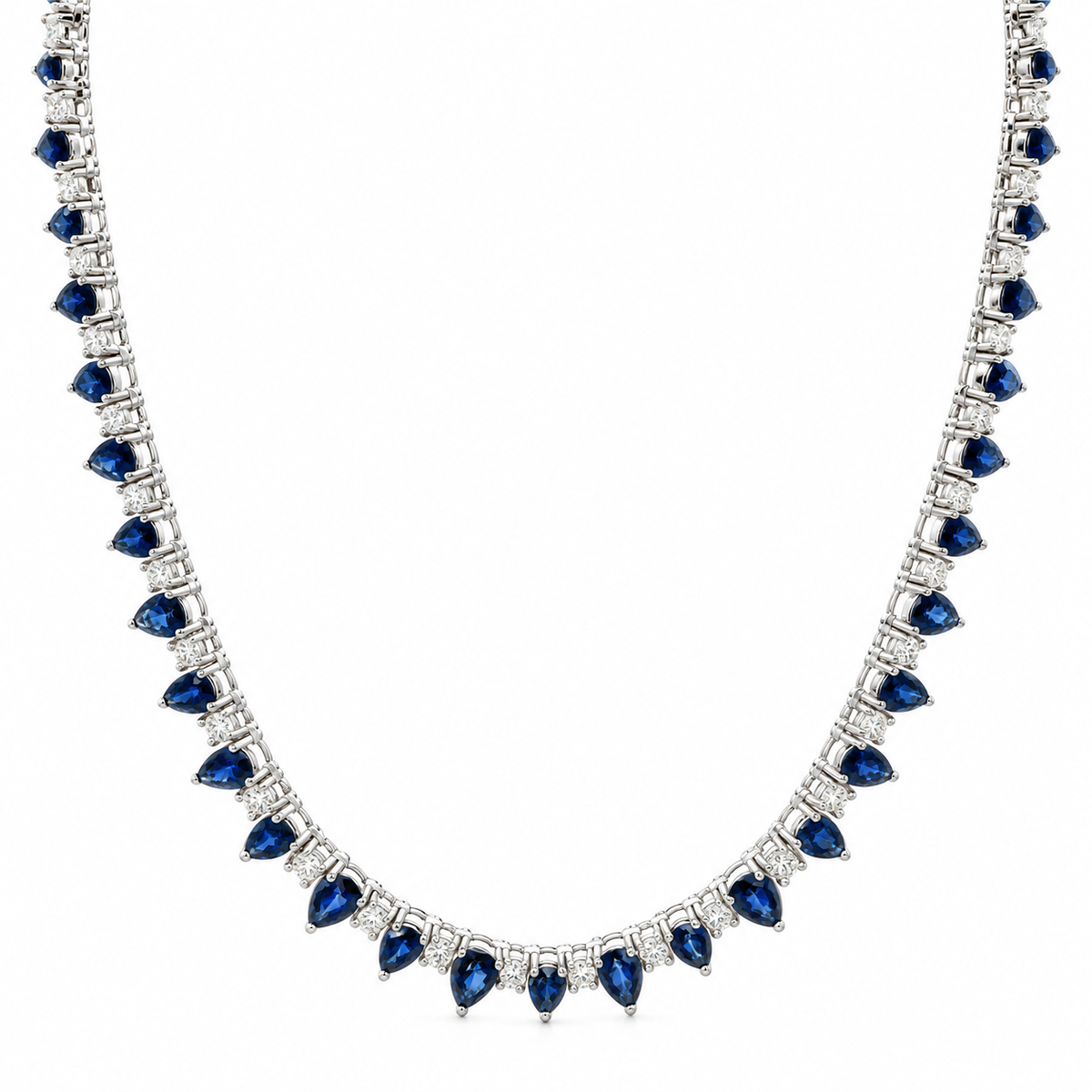Blue Sapphire and Diamond Drop Tennis Necklace