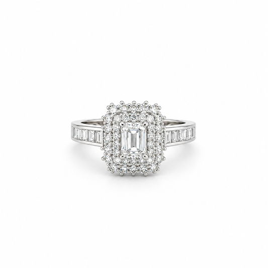 Emerald-Cut Diamond Halo Ring