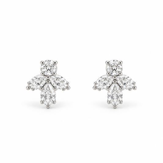 Diamond Trefoil Stud Earrings