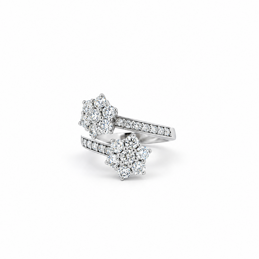 Double Diamond Flower Open Ring