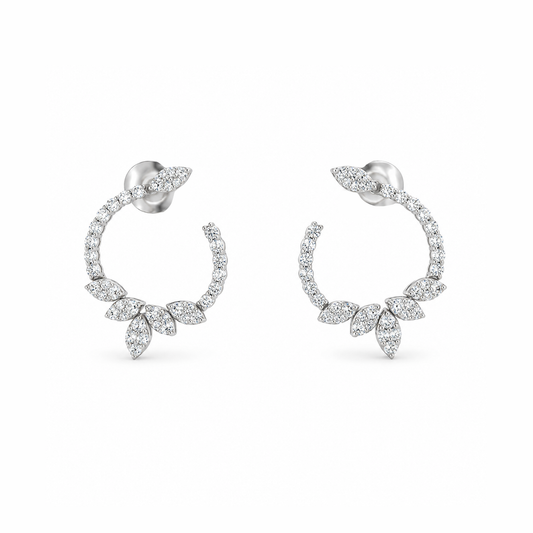 Diamond Leaf Hoop Earrings