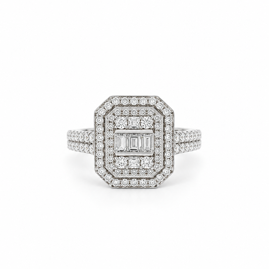 Baguette and Diamond Halo Ring