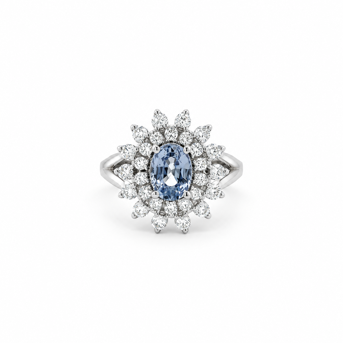 Blue Sapphire Floral Halo Ring