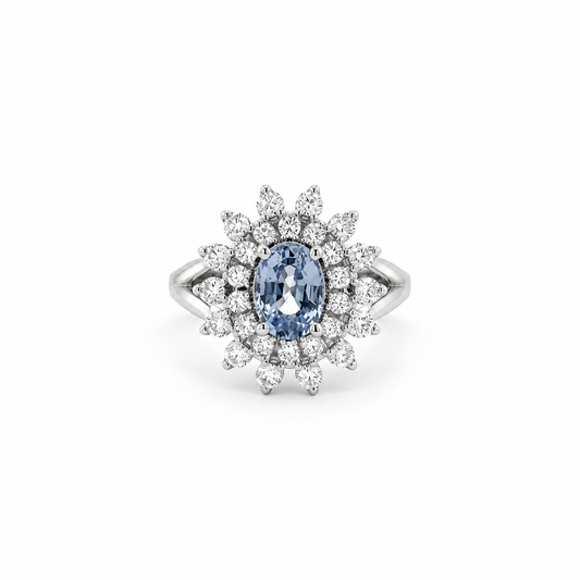 Blue Sapphire Floral Halo Ring