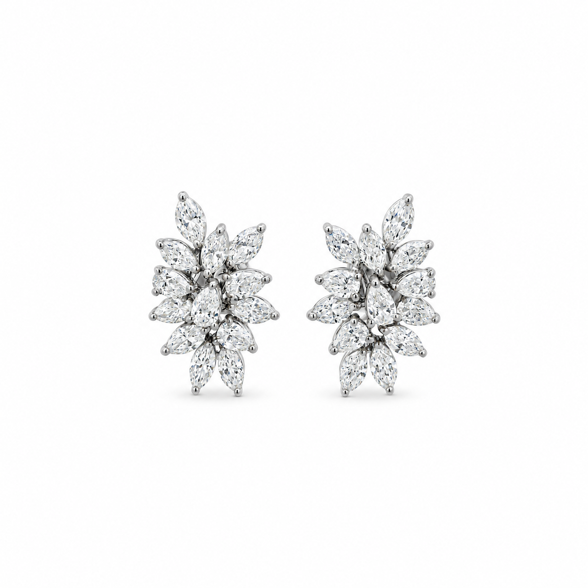Marquise Diamond Cluster Stud Earrings