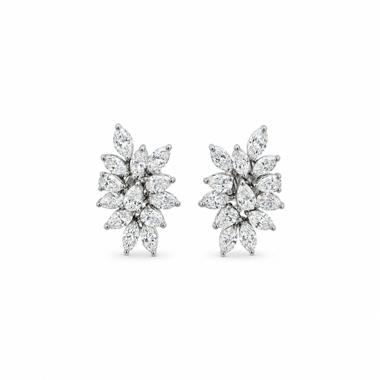 Marquise Diamond Cluster Stud Earrings