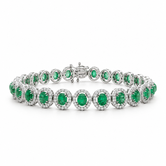 Emerald Halo Diamond Tennis Bracelet