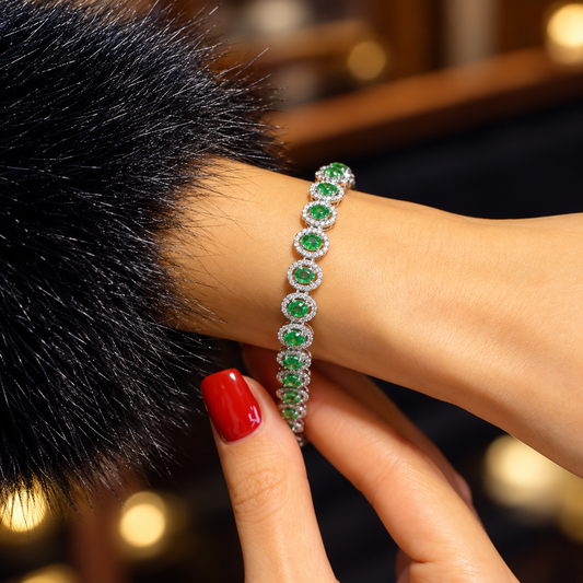 Emerald Halo Diamond Tennis Bracelet