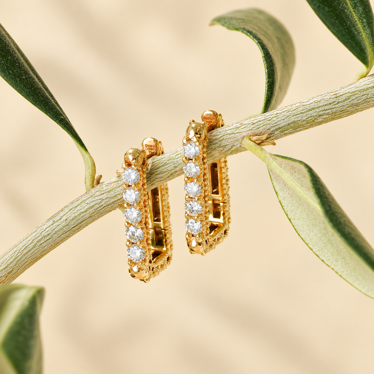Rectangular Diamond Hoop Earrings