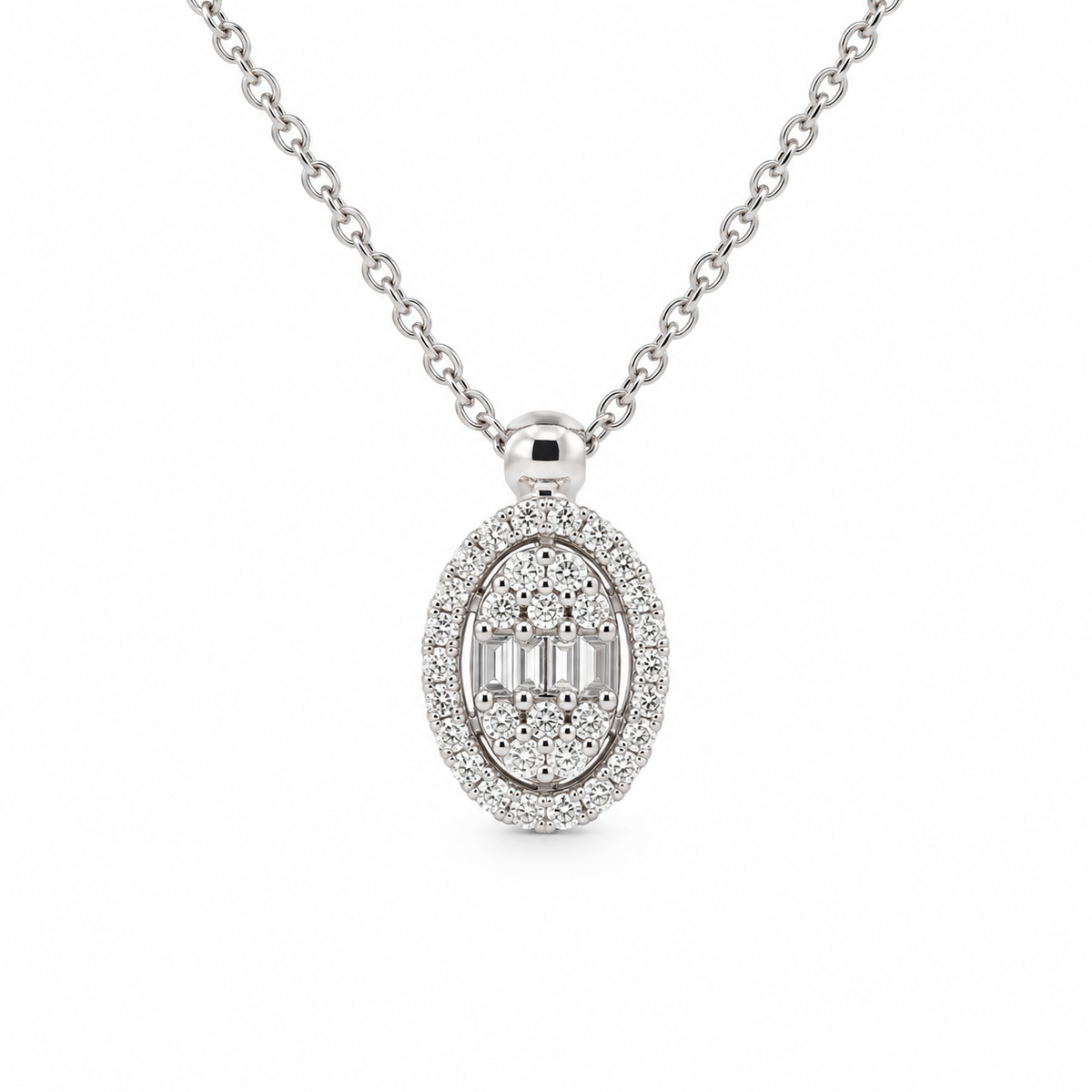 Oval Diamond Halo Necklace