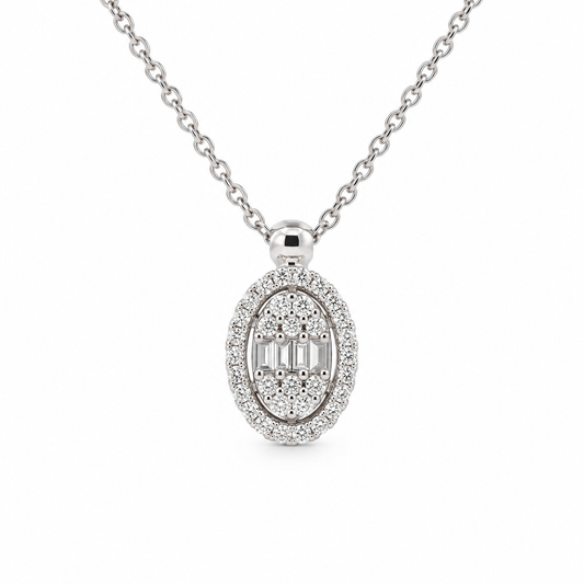 Oval Diamond Halo Necklace