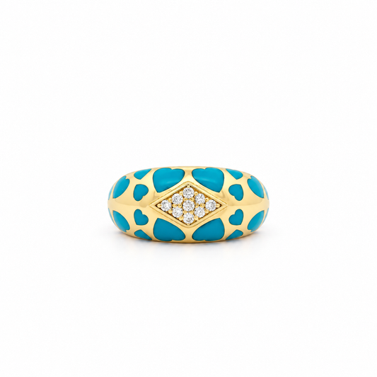Enamel Hearts Diamond Ring