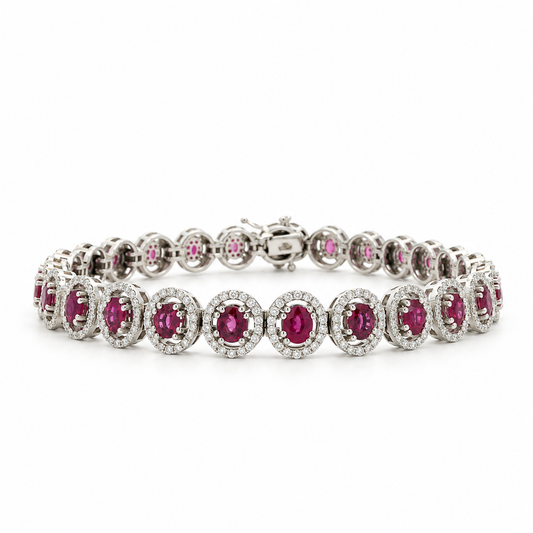 Ruby Halo Diamond Tennis Bracelet