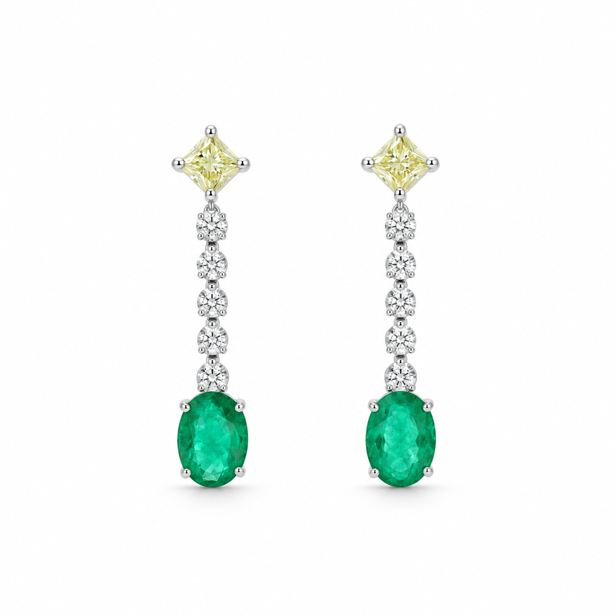 Emerald Diamond Line Earrings