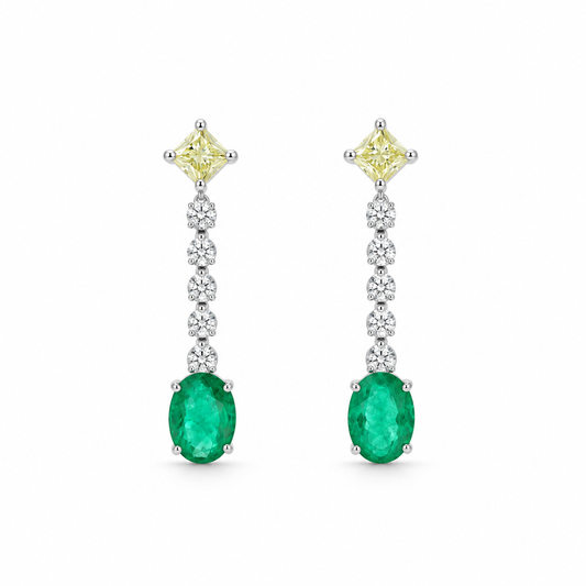 Emerald Diamond Line Earrings