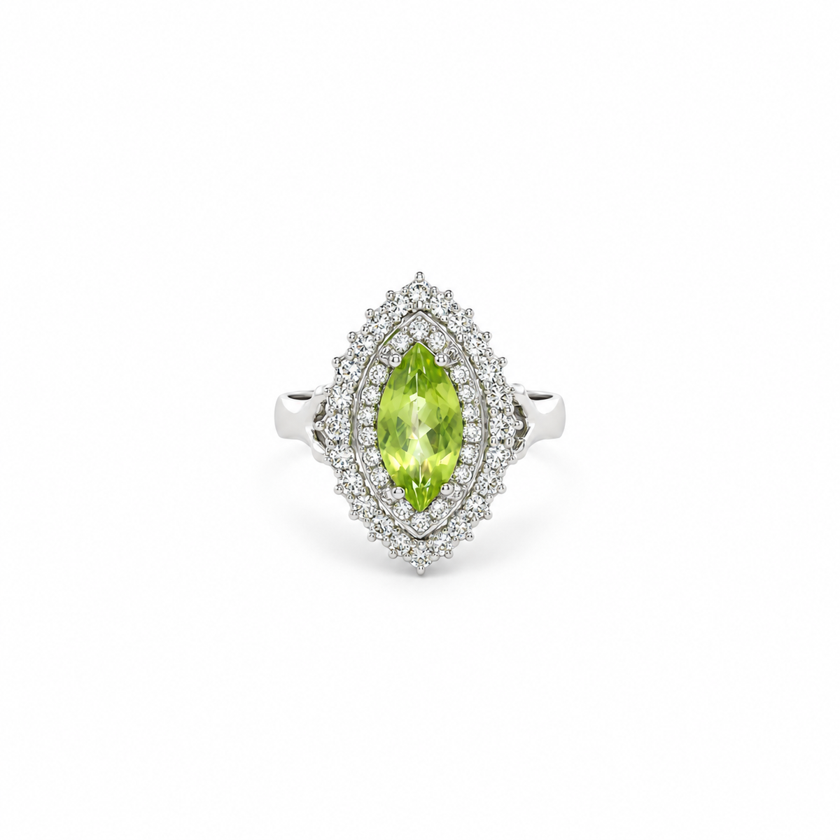 Marquise Peridot Halo Diamond Ring