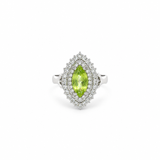Marquise Peridot Halo Diamond Ring