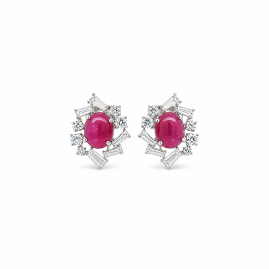 Ruby Cabochon Galaxy Stud Earrings