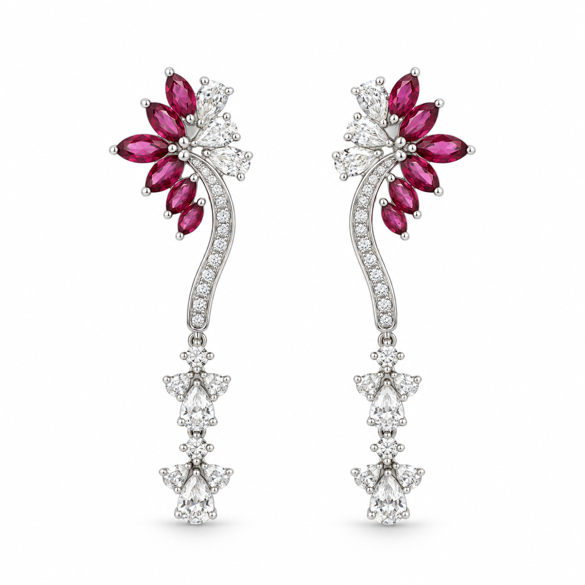 Ruby and Diamond Vine Drop Earrings