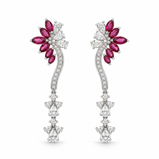 Ruby and Diamond Vine Drop Earrings