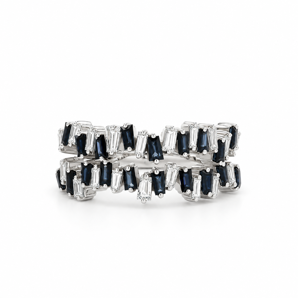 Alternating Sapphire Diamond Baguette Stack Ring