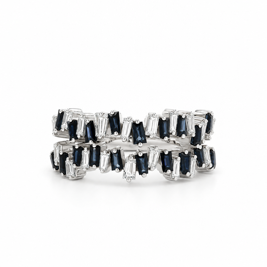 Alternating Sapphire Diamond Baguette Stack Ring