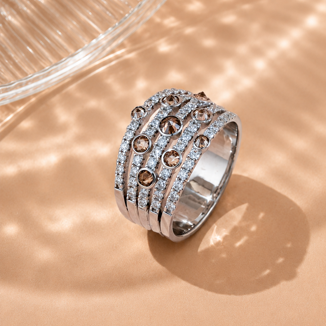 Inverted Diamond Multi-row Ring
