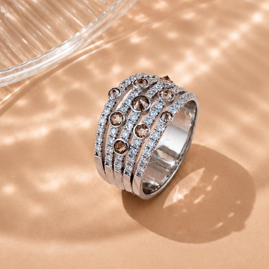 Inverted Diamond Multi-row Ring