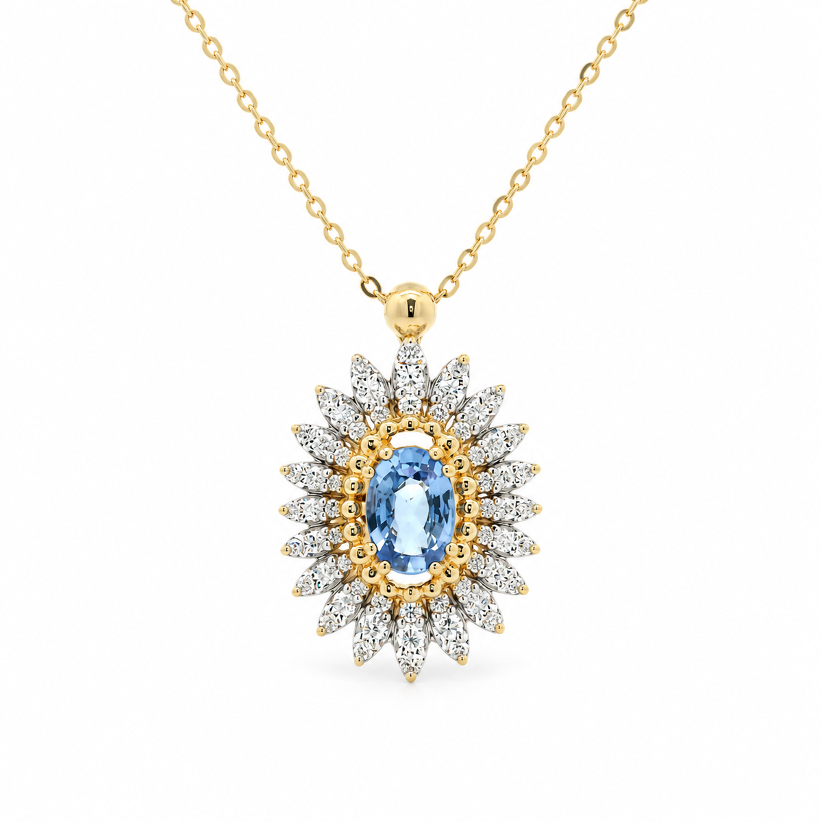 Blue Sapphire Burst Diamond Necklace
