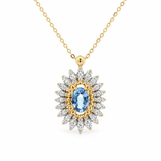 Blue Sapphire Burst Diamond Necklace