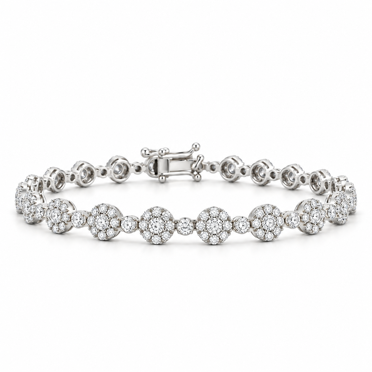 Diamond Line Cluster White Gold Bracelet