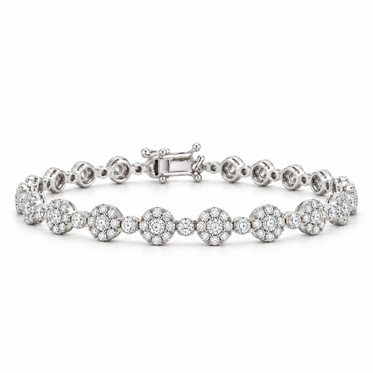 Diamond Line Cluster White Gold Bracelet